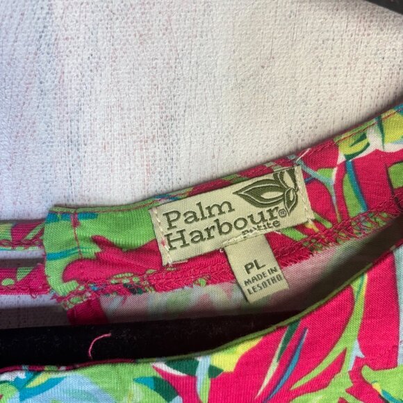 Womens Blouse size LP Pink green Palm Harbour floral 3/4 Sleeves stretch - Picture 3 of 10